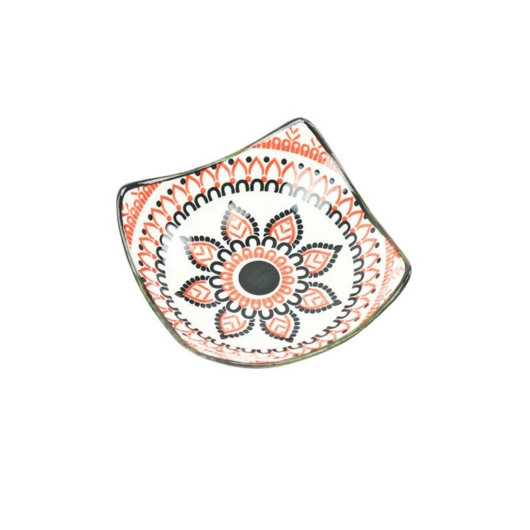 Mini Bowl de Cerâmica Quadrado Mandala Floral Vermelha