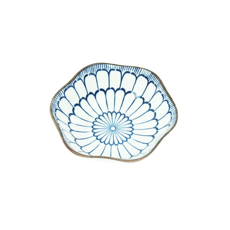 Mini Bowl de Cerâmica Sextavado Flor Azul