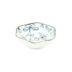 Mini Bowl de Cerâmica Sextavado Flores Azul e Branco
