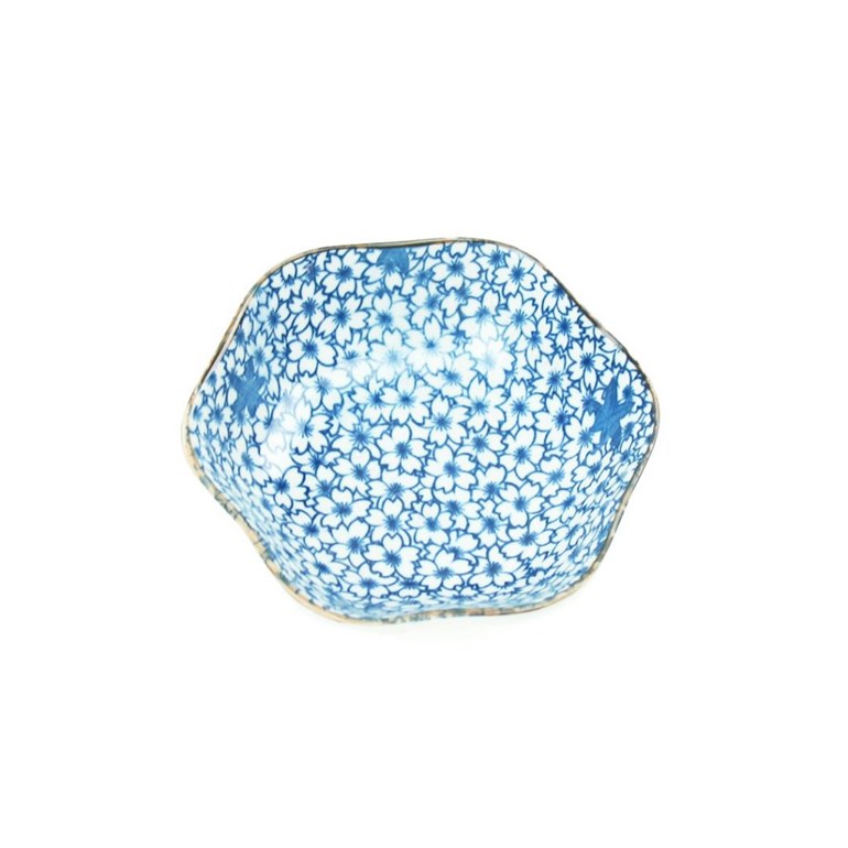 Mini Bowl de Cerâmica Sextavado Florzinhas Azul