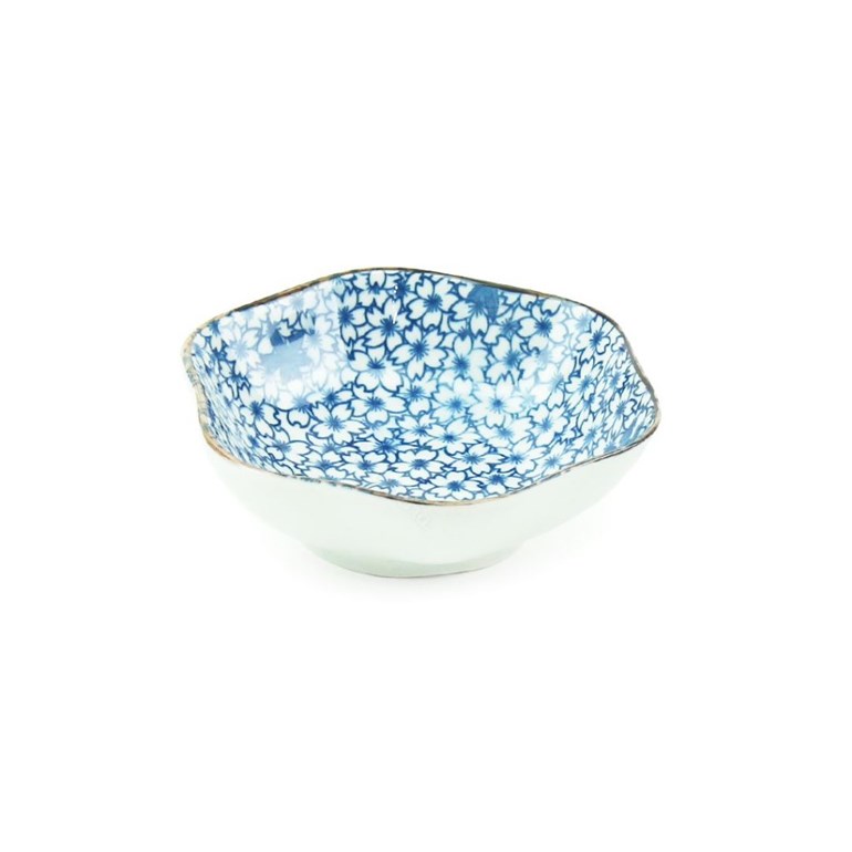 Mini Bowl de Cerâmica Sextavado Florzinhas Azul