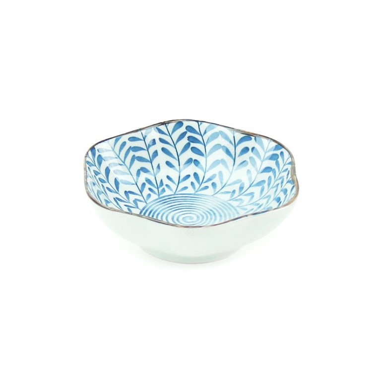 Mini Bowl de Cerâmica Sextavado Folhagens Azul