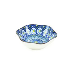 Mini Bowl de Cerâmica Sextavado Mandala Azul e Amarelo