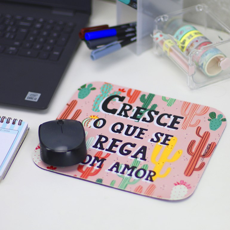 Mouse Pad Cactos Colors Rosa com Frase
