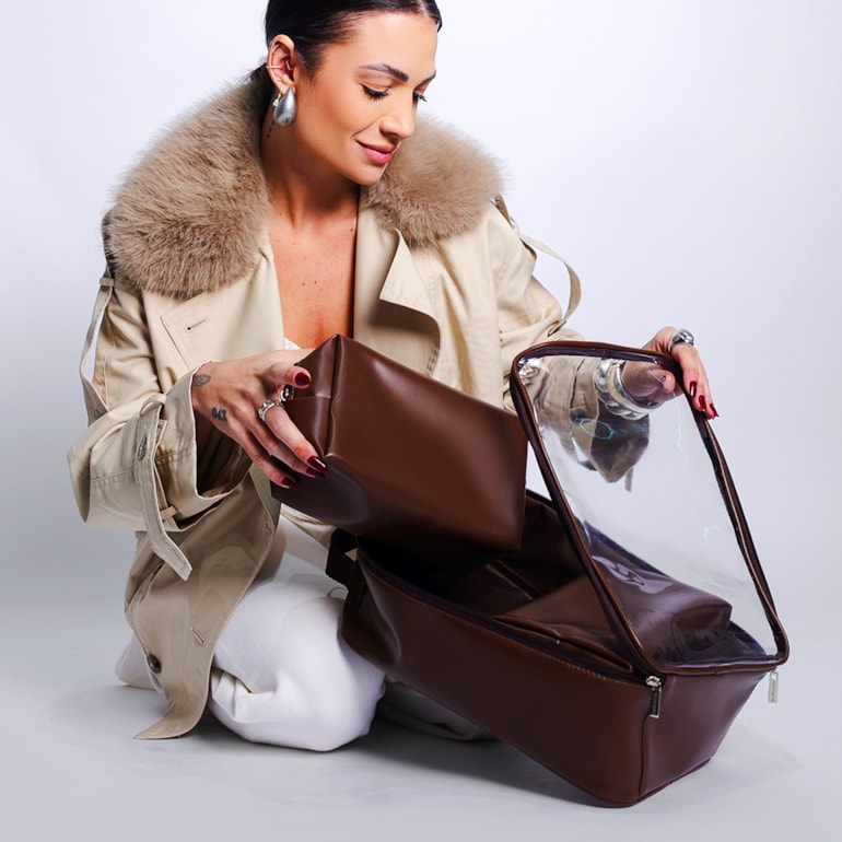 Necessaire Cristal Trio Marrom Cacau