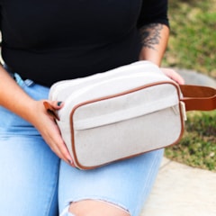 Necessaire de Viagem Dupla Cinza Claro