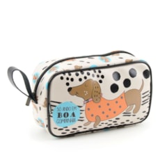 Necessaire Estampada Salsicha Cachorro Marrom Média