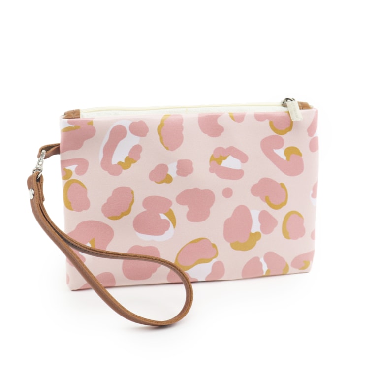 Necessaire Flat Animal Print Onça Rosa