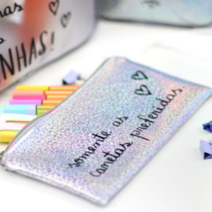 Necessaire Flat Holográfica Somente Canetas Preferidas