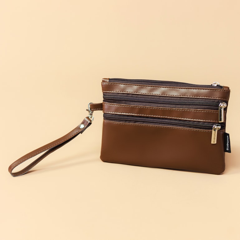 Necessaire Flat Tripla Marrom Cacau