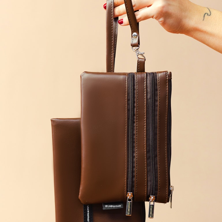 Necessaire Flat Tripla Marrom Cacau