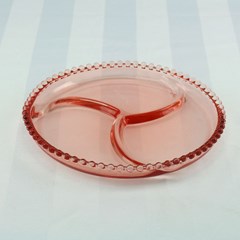 Petisqueira Redonda de Cristal de Chumbo com 3 Divisórias Pearl Rosa