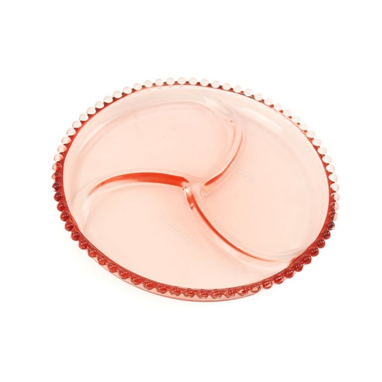 Petisqueira Redonda de Cristal de Chumbo com 3 Divisórias Pearl Rosa
