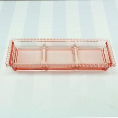 Petisqueira Retangular de Cristal de Chumbo com 3 Divisórias Pearl Rosa