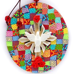 Placa Oval Espírito Santo Colorido com Flor Grande