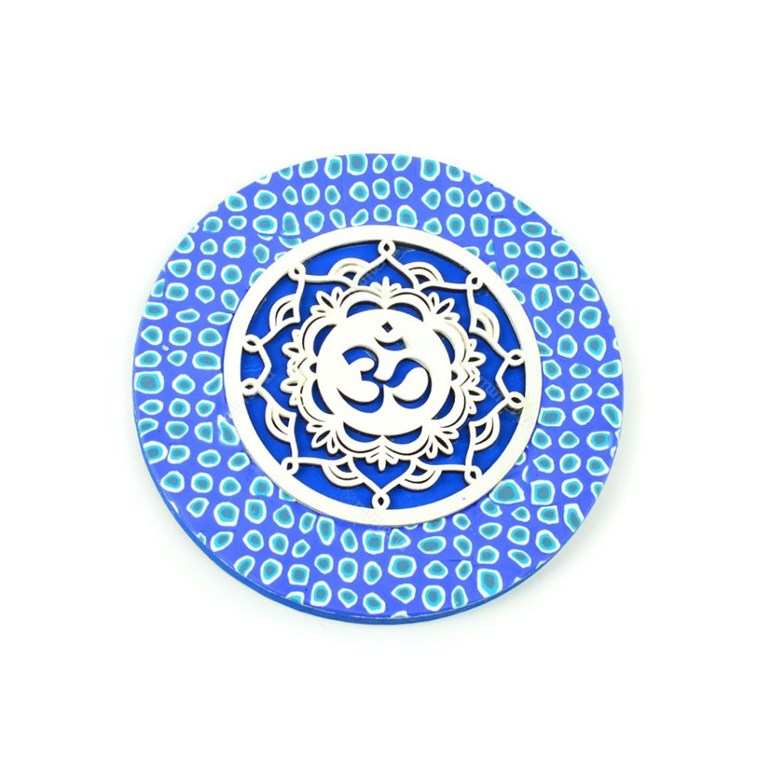 Placa Redonda Mandala Símbolo de OM Azul Grande