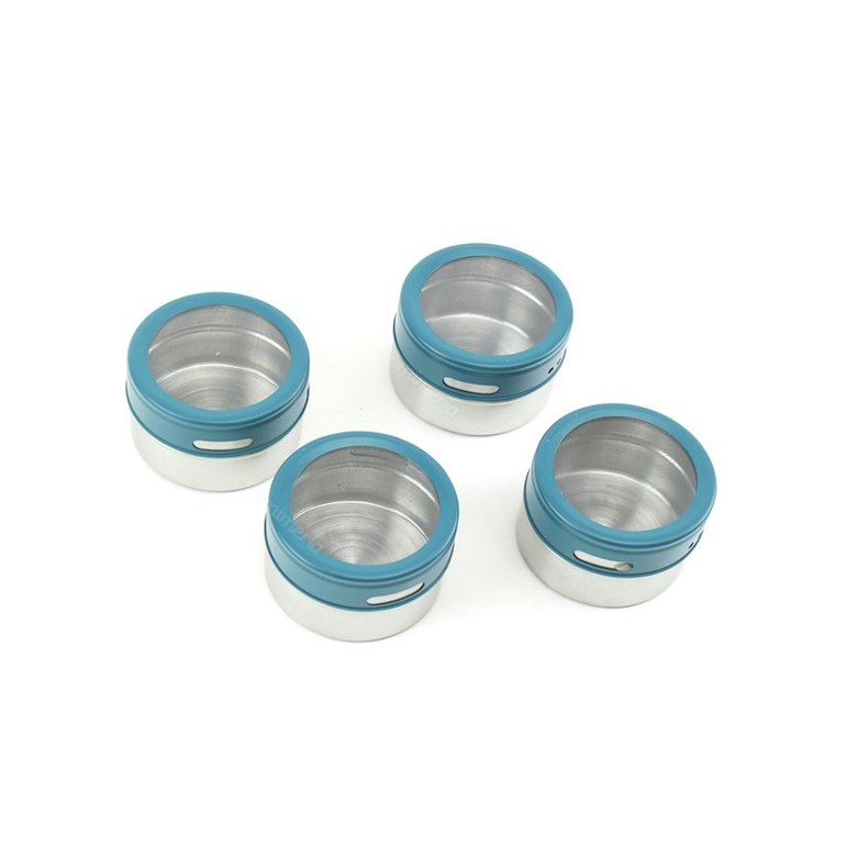 Porta Condimentos em Inox com Suporte Magnético 4 Peças Azul