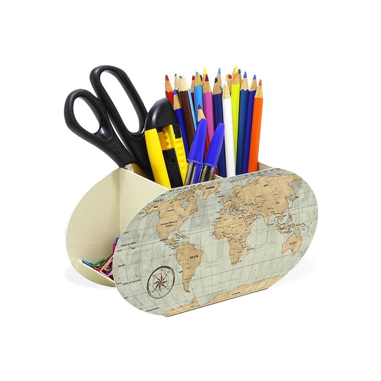Porta-Lápis em Aço Mapa Mundi