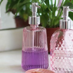 Porta Sabonete Líquido em Vidro Listras Elegantes Rosa