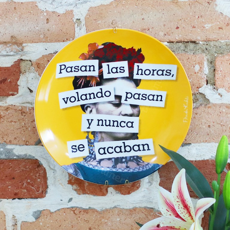 Prato de Porcelana Frida Kahlo Palavras Amarelo