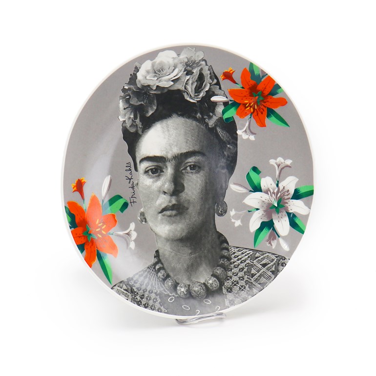 Prato de Porcelana Frida Kahlo Preto e Branco