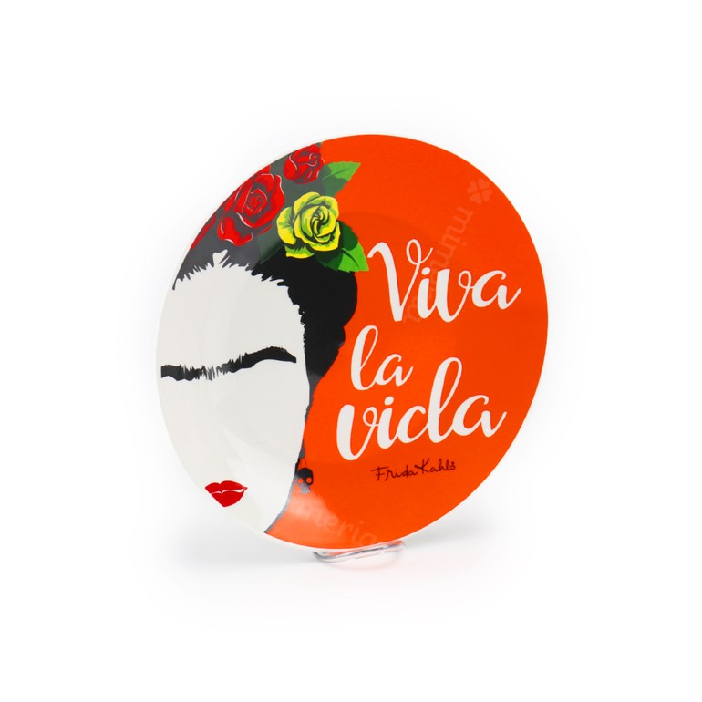 Prato de Porcelana Frida Kahlo Viva la Vida Laranja