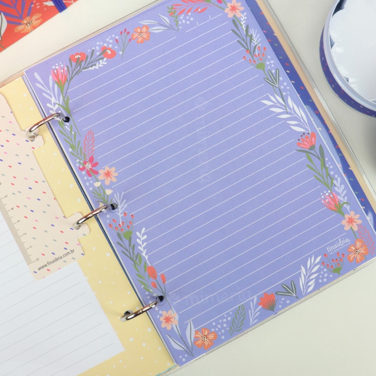 Refil Decorado para Caderno e Planner Argolado Fichário Primavera