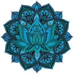 Tapete Mandala Flor de Lótus Azul e Verde