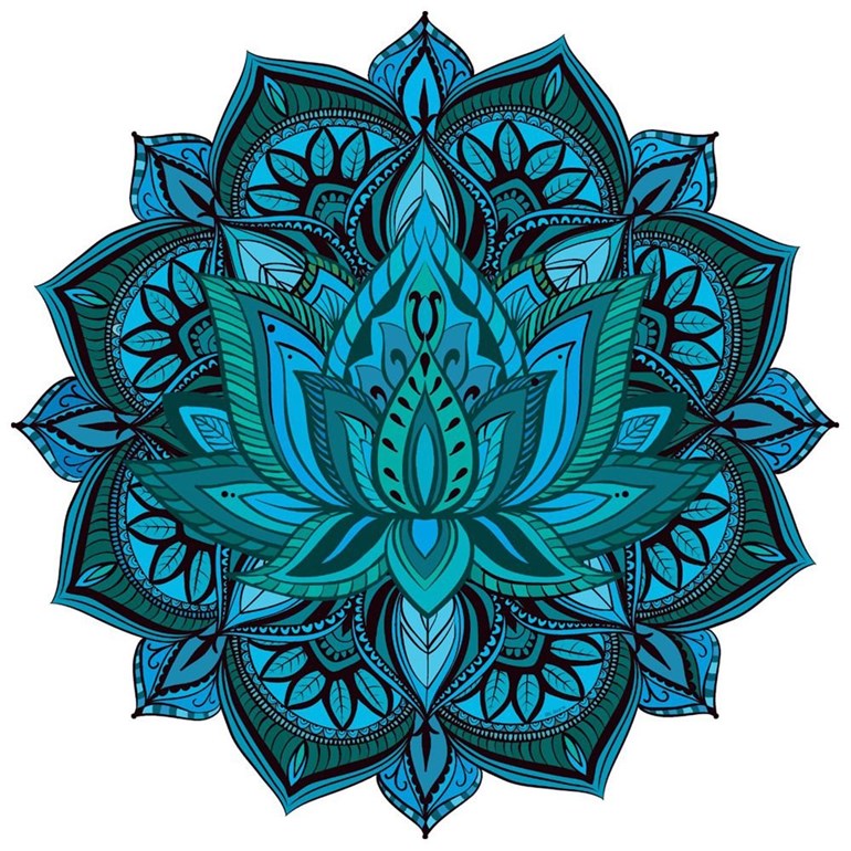Tapete Mandala Flor de Lótus Azul e Verde