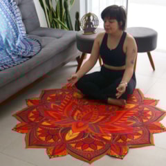 Tapete Mandala Flor de Lótus Laranja, Marrom e Amarelo