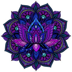Tapete Mandala Flor de Lótus Roxo, Azul e Rosa
