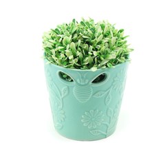 Vaso de Cerâmica Vazado Abelha e Flor Verde