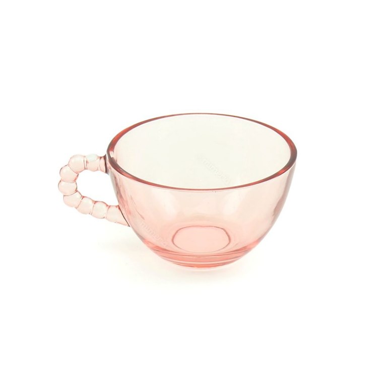 Xicara de Chá de Cristal de Chumbo com Prato Coração Pearl Rosa